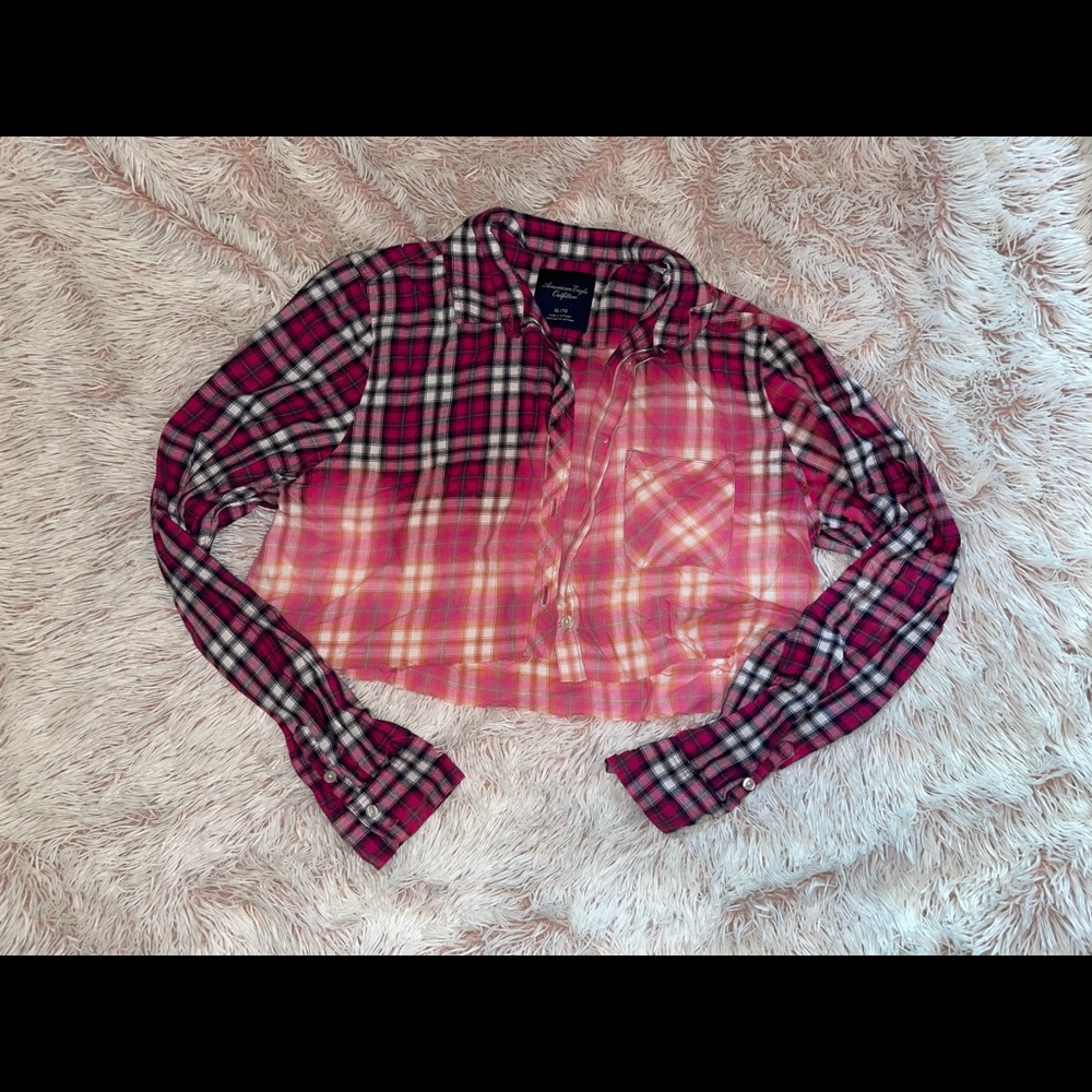 Bleached Butterfly Cropped Flannel Button Down Top - Picture 2 of 2